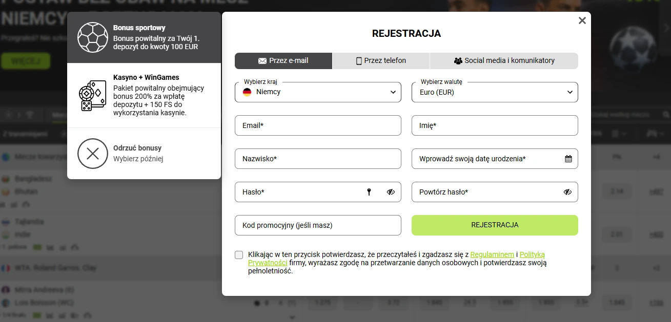 <p>Rejestracja w WinWin Casino jest szybka i odbywa się przez prosty formularz online. Możesz wybrać tradycyjną rejestrację mailową lub ekspresową przez konto Google. Wymagane są podstawowe dane: imię, nazwisko, adres e-mail, hasło oraz kraj zamieszkania. W kilku krokach utworzysz bezpieczne konto i uzyskasz dostęp do gier.</p> <ol> <li aria-level=